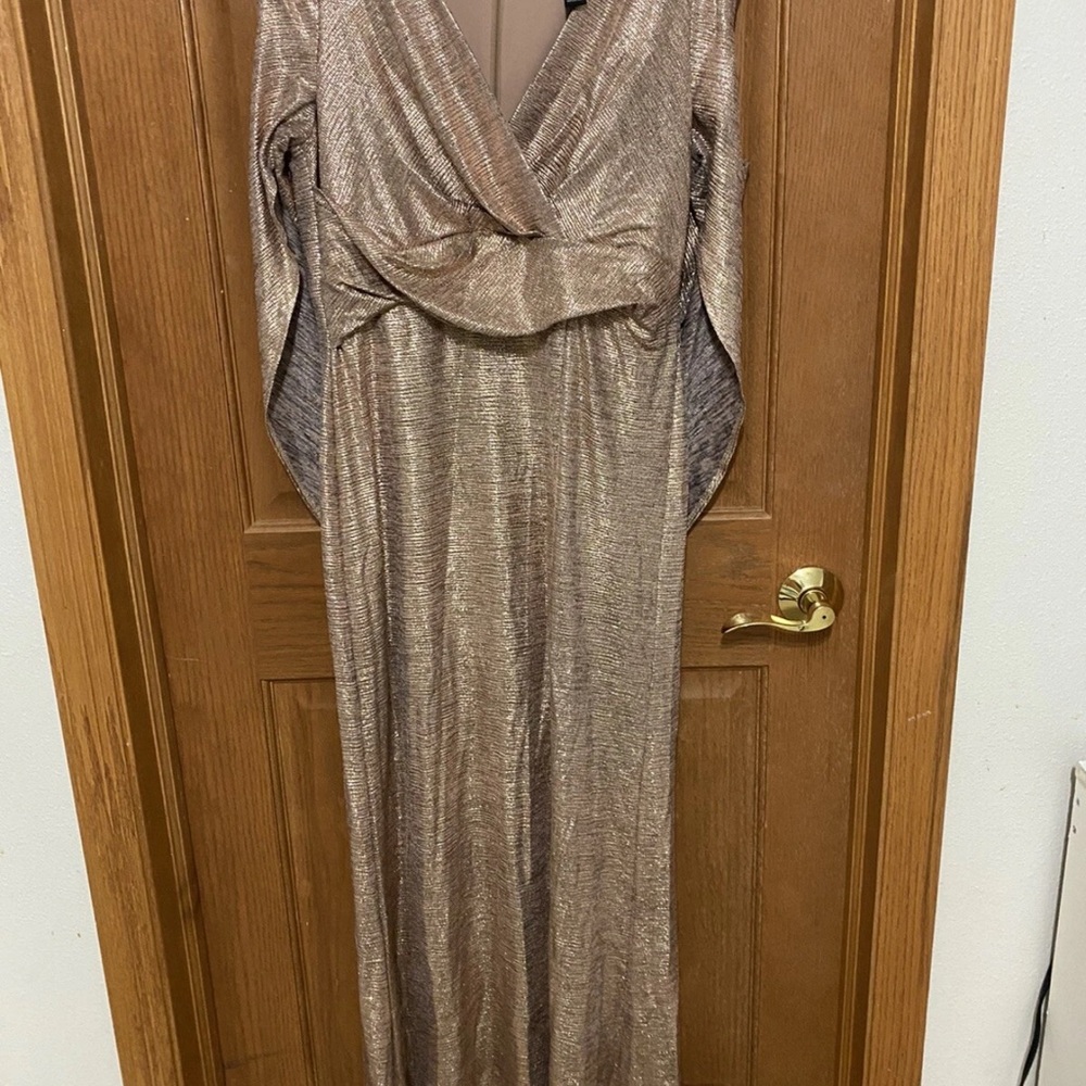R&M Richards Shimmering Gold Long Sleeve Dress
